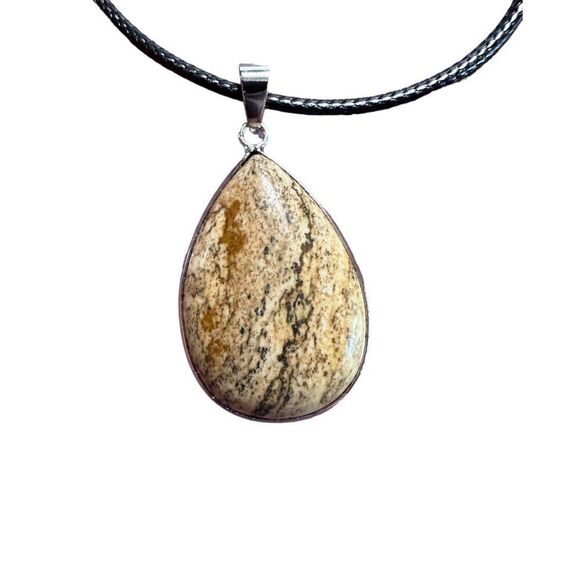 Picture Jasper Teardrop Necklace Silver Bezel Setting - Picture 7 of 8